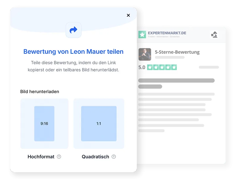 Bewertungen als Grafiken für Social Media herunterladen und teilen