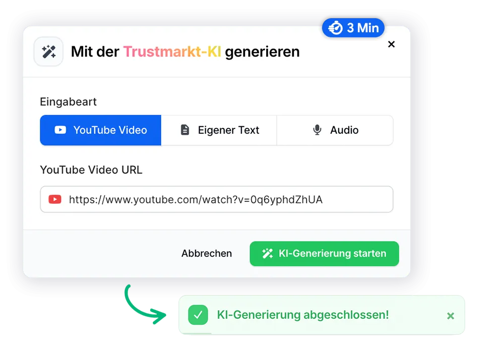 Fallstudien mit Trustmarkt-KI in 3 Minuten erstellen