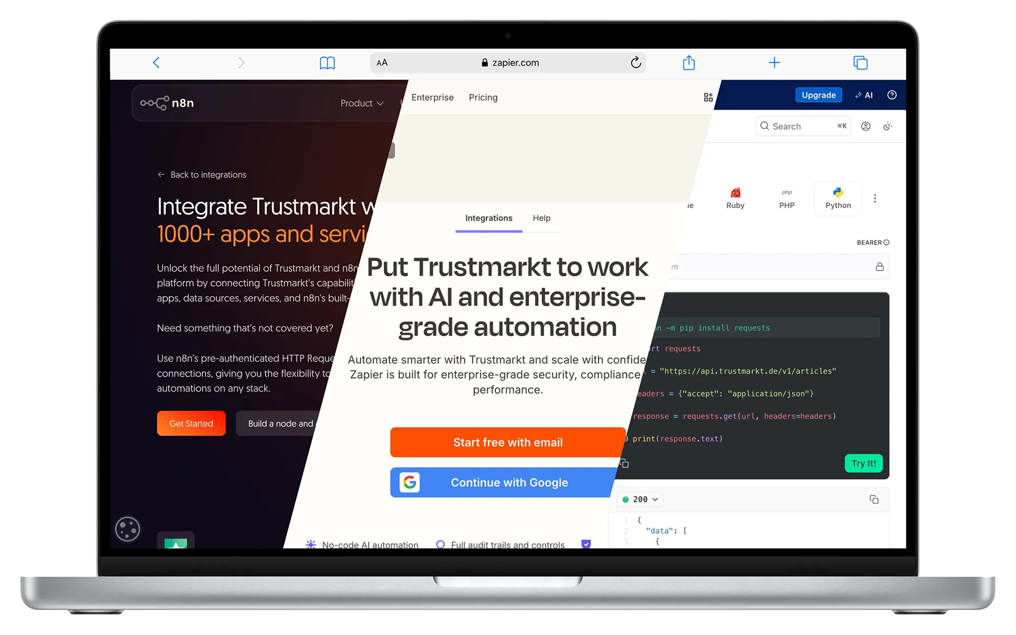Trustmarkt Integrationen - Zapier, n8n, API und Webhooks im Überblick