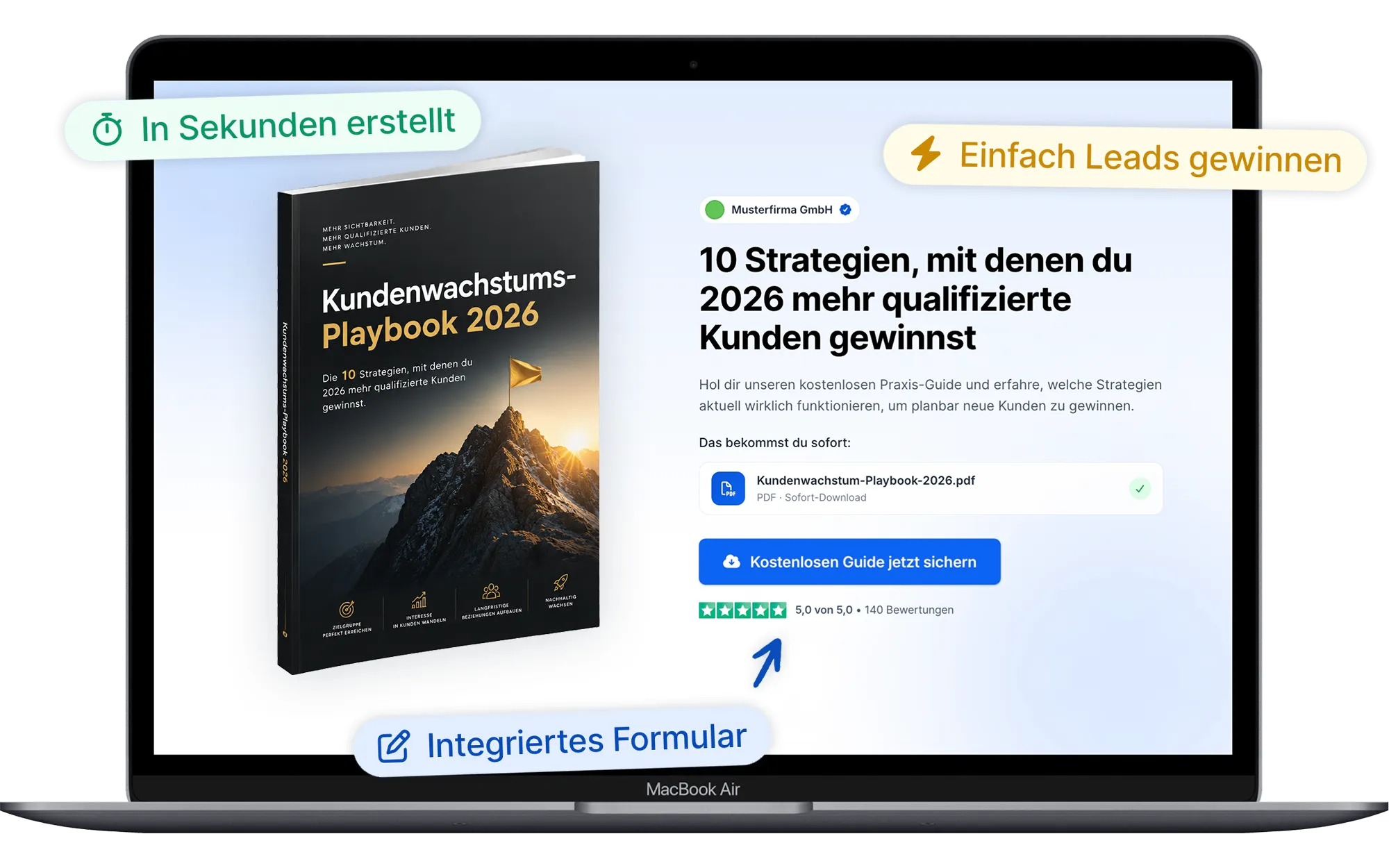 Landingpage eines Lead-Magneten auf dem Trustmarkt-Profil mit Vorschaubild, Inhalt und Anmeldeformular