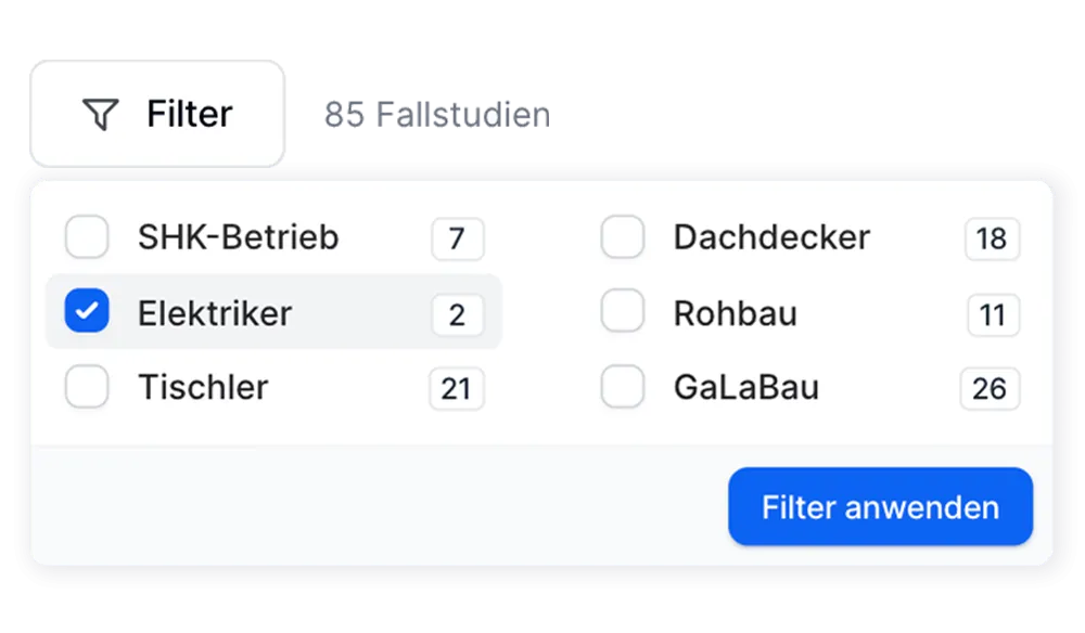 Fallstudien nach Themen, Branchen und Leistungen filtern